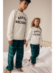 Grey/Green 100% Cotton Matching Family Kids Christmas Happy Holidays Pyjamas (3-16yrs) - Image 10 of 10