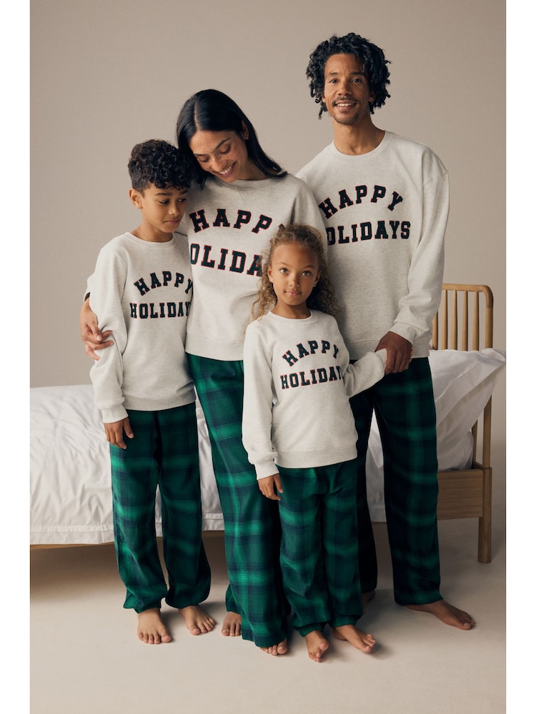 Grau/Grün - Weihnachtlicher Pyjama aus 100 % Baumwolle für Kinder (Familienkollektion) (3–16 J.) - Bild 2 von 10 Grau/Grün - Weihnachtlicher Pyjama aus 100 % Baumwolle für Kinder (Familienkollektion) (3–16 J.) - Bild 2 von 10