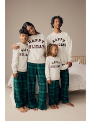 Grey/Green 100% Cotton Matching Family Kids Christmas Happy Holidays Pyjamas (3-16yrs) - Image 3 of 10