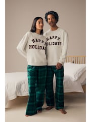 Grey/Green 100% Cotton Matching Family Kids Christmas Happy Holidays Pyjamas (3-16yrs) - Image 6 of 10