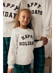 Grey/Green 100% Cotton Matching Family Kids Christmas Happy Holidays Pyjamas (3-16yrs) - Image 9 of 10