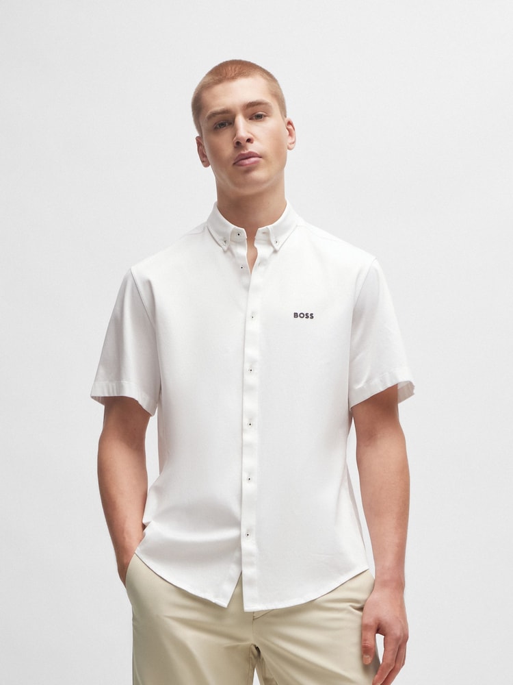 BOSS White Regular-Fit Shirt in Cotton Piqué Jersey - Image 1 of 6