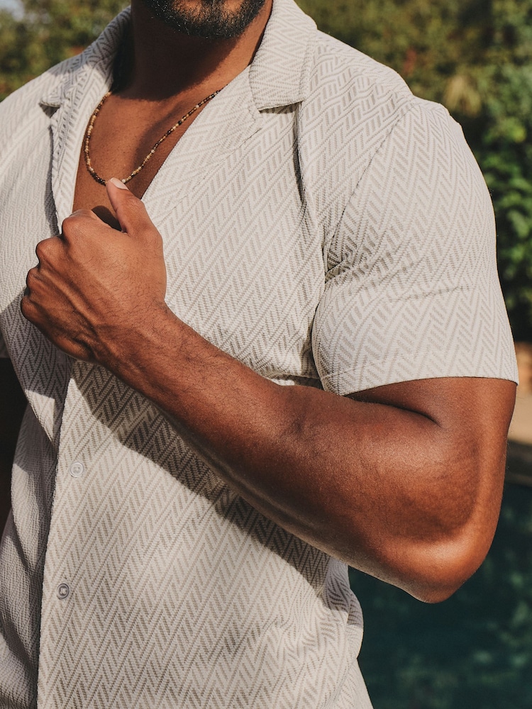 Tailored Athlete Natural Muscle Fit Textured Geo Cuban Collar Shirt - Image 2 of 6 Tailored Athlete Natural Muscle Fit Textured Geo Cuban Collar Shirt - Image 2 of 6