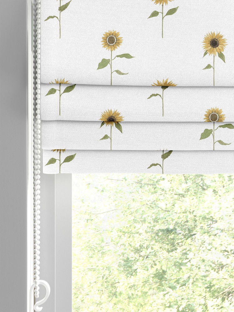 Sophie Allport White Sunflowers Made to Measure 100% Cotton Roman Blinds - Image 2 of 6