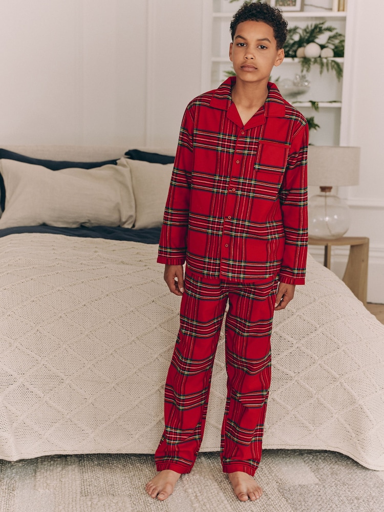 Red Check Matching Family Kids Christmas Flannel 100% Cotton Pyjamas (9mths-16yrs) - Image 1 of 9