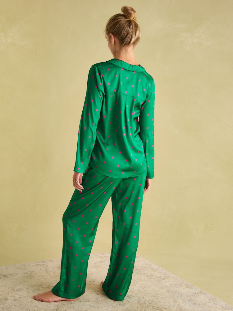 Joules Bonnie Green Satin Pyjama Set - Image 2 of 7