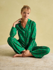 Joules Bonnie Green Satin Pyjama Set - Image 6 of 7