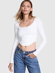 Victoria's Secret PINK Optic White Long Sleeve Cotton Corset Top - Image 1 of 3