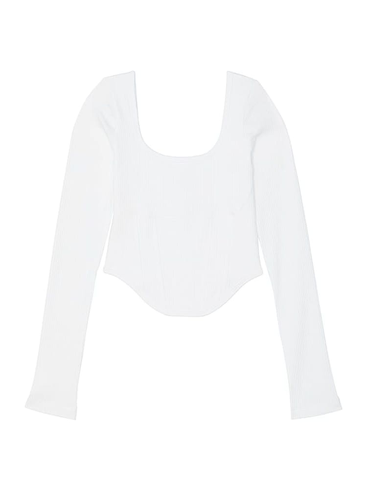 Victoria's Secret PINK Optic White Long Sleeve Cotton Corset Top - Image 3 of 3