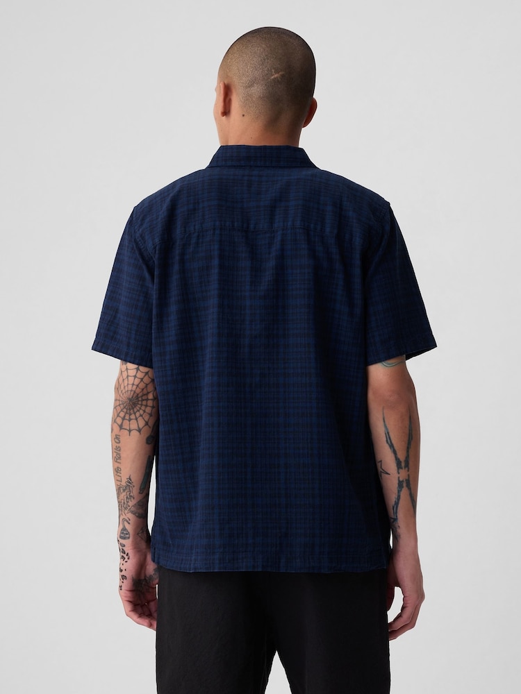Gap Navy Blue Linen Cotton Short Sleeve Shirt - Image 2 of 4 Gap Navy Blue Linen Cotton Short Sleeve Shirt - Image 2 of 4