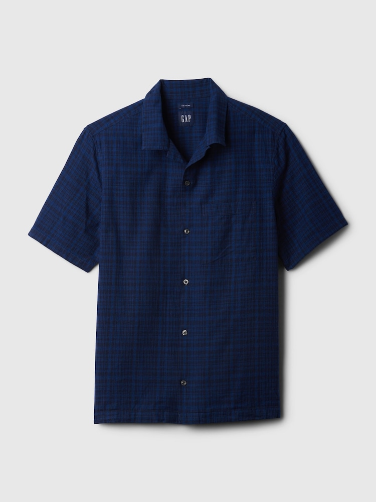 Gap Navy Blue Linen Cotton Short Sleeve Shirt - Image 4 of 4