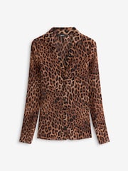 Brown Leopard Print Pleated Long Sleeve Fitted Shirt - Image 5 of 7