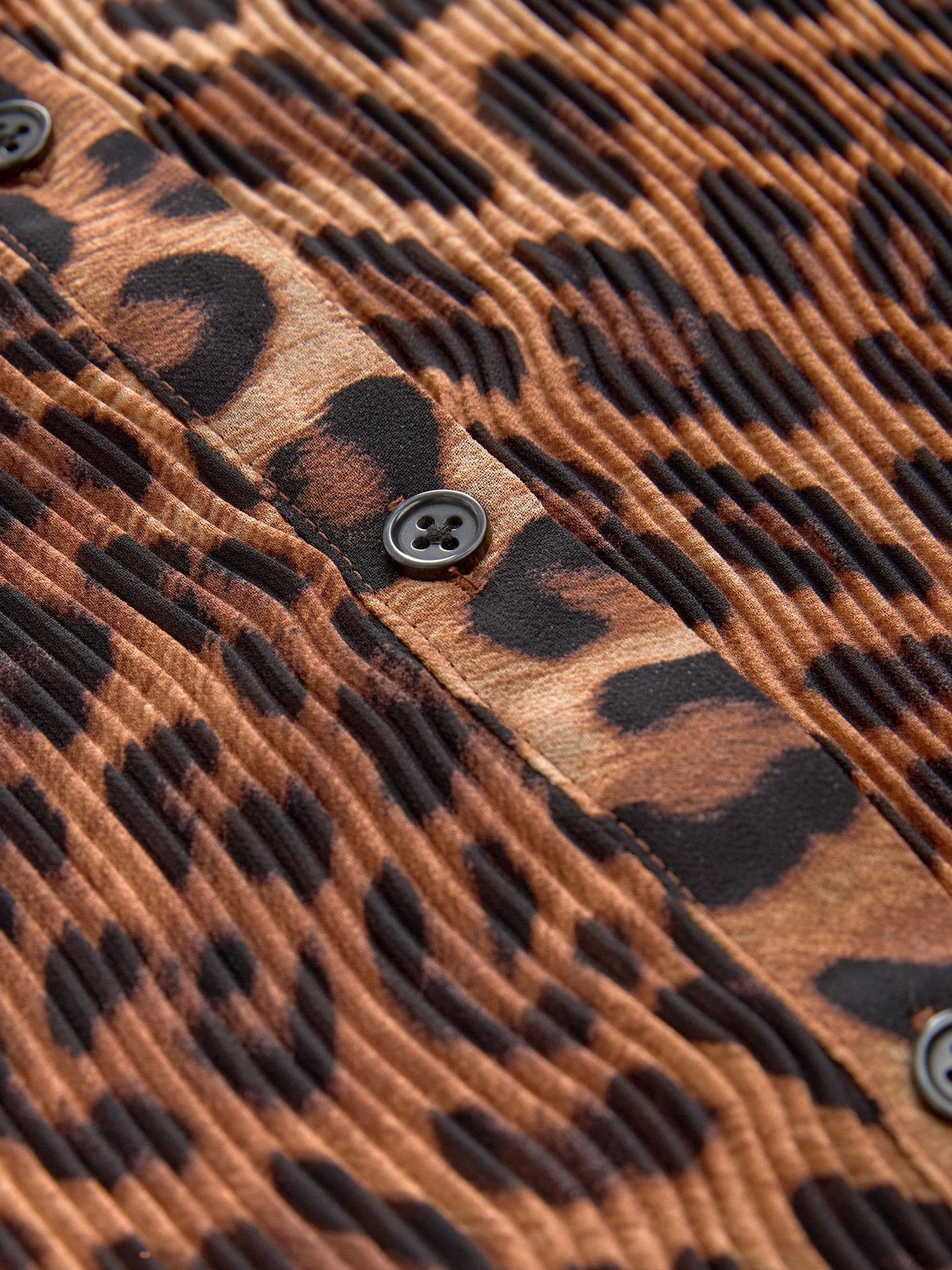 Buy Brown Leopard Print Pleated Long Sleeve Fitted Shirt