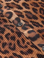 Brown Leopard Print Pleated Long Sleeve Fitted Shirt - Image 7 of 7
