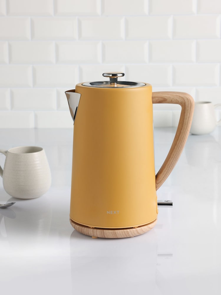 Ochre Yellow Bronx Wood Effect Kettle - Image 1 of 6