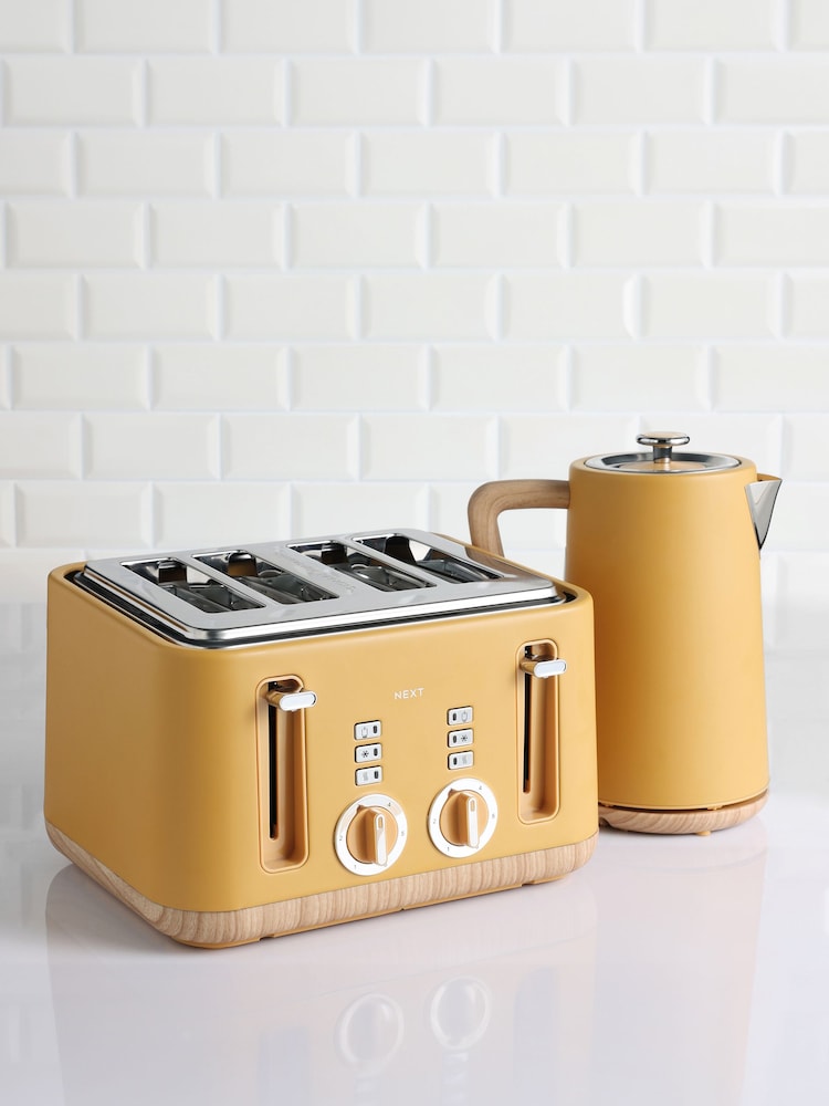 Ochre Yellow Bronx Wood Effect Kettle - Image 2 of 6