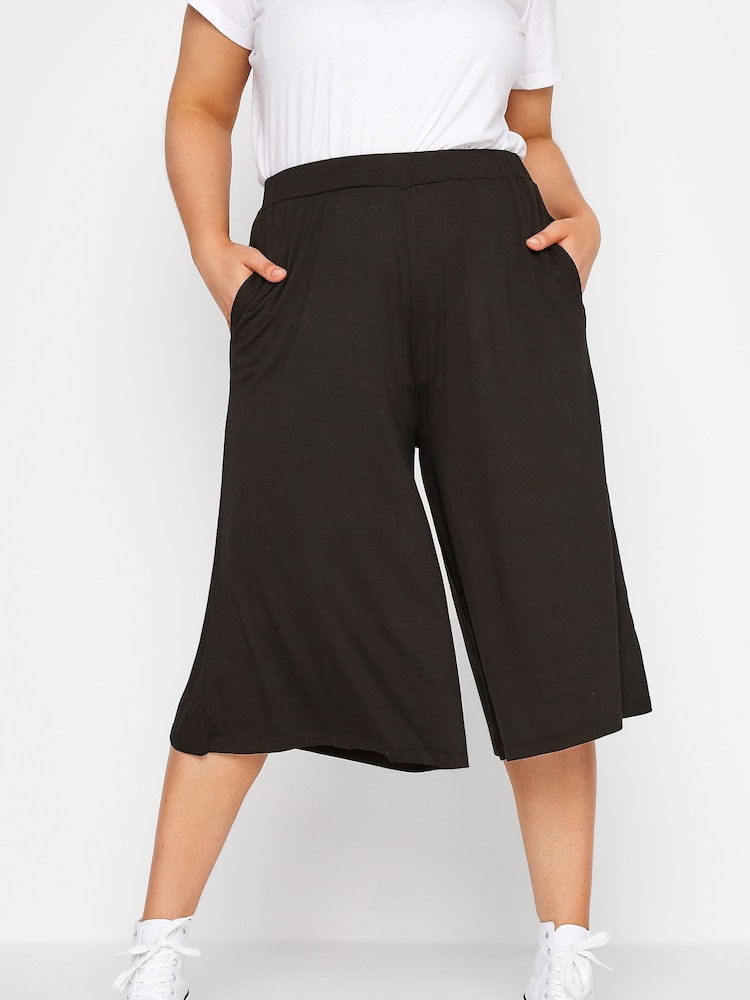 Yours Curve Black Jersey Culottes - Image 1 of 3