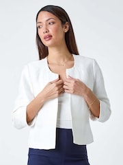 Roman White Pleated Textured Cropped Jacket - Image 4 of 5