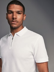 White Regular Fit Smart Quarter Zip 100% Cotton Polo Shirt - Image 1 of 8