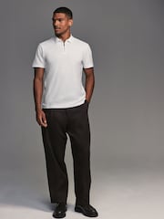 White Regular Fit Smart Quarter Zip 100% Cotton Polo Shirt - Image 2 of 8