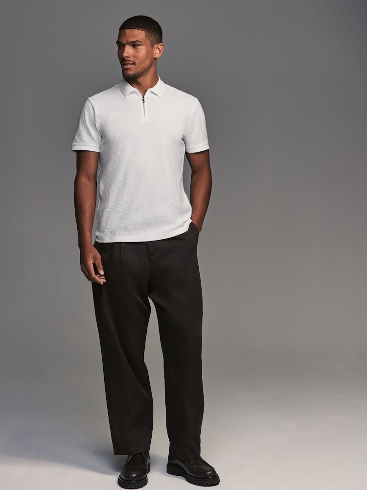 White Regular Fit Smart Quarter Zip 100% Cotton Polo Shirt - Image 2 of 8