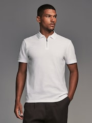 White Regular Fit Smart Quarter Zip 100% Cotton Polo Shirt - Image 4 of 8