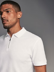 White Regular Fit Smart Quarter Zip 100% Cotton Polo Shirt - Image 5 of 8