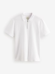 White Regular Fit Smart Quarter Zip 100% Cotton Polo Shirt - Image 6 of 8