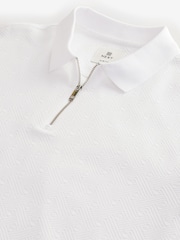 White Regular Fit Smart Quarter Zip 100% Cotton Polo Shirt - Image 7 of 8