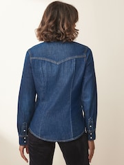 Dark Blue Fuller Bust Seam Detail Fitted Denim Western Shirt - Image 2 of 6