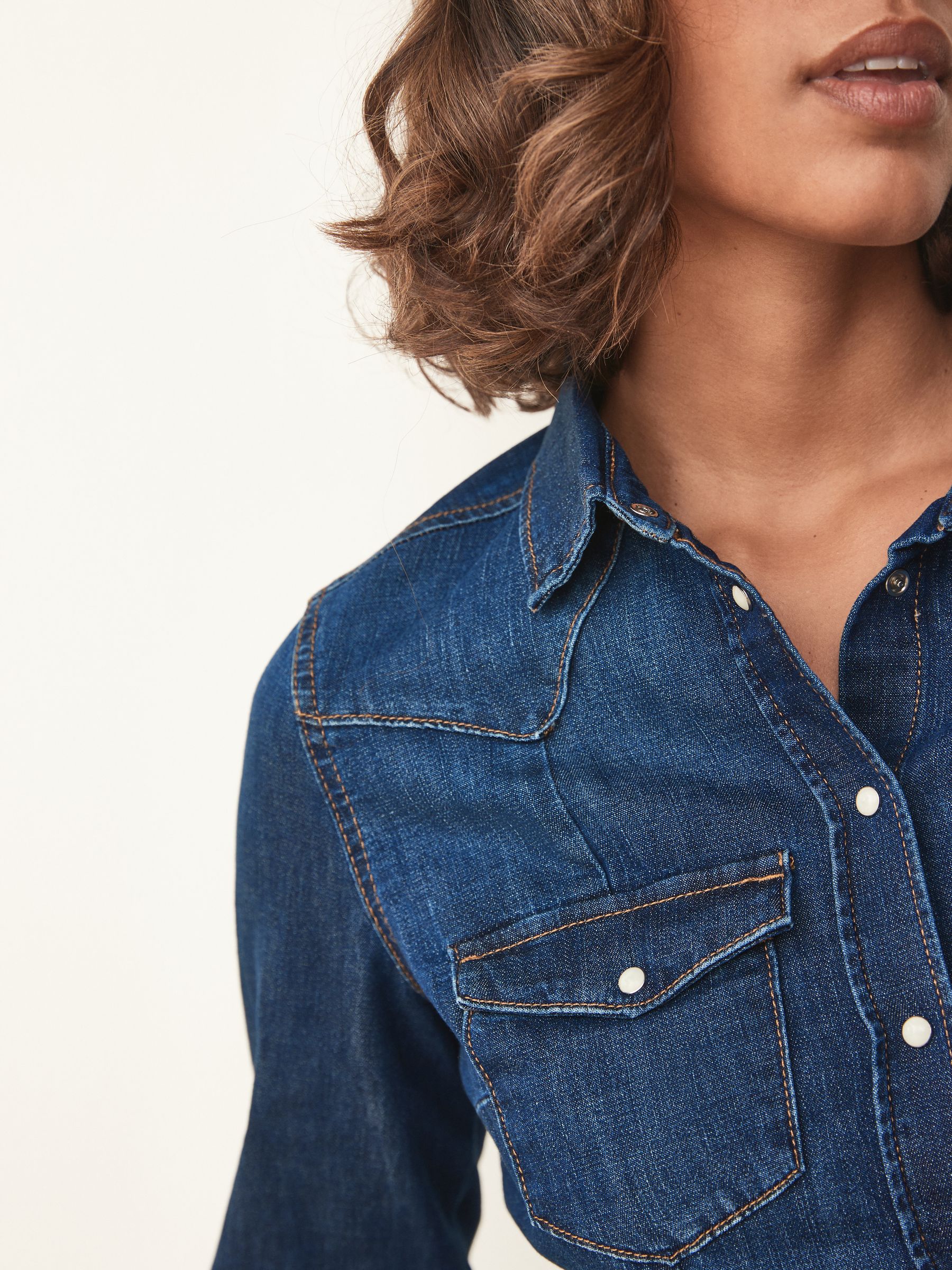 【本物保証】 Fuller Blue Dark Buy Bust Western Denim Fitted Detail Seam トップス