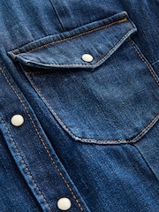 Dark Blue Fuller Bust Seam Detail Fitted Denim Western Shirt - Image 5 of 6