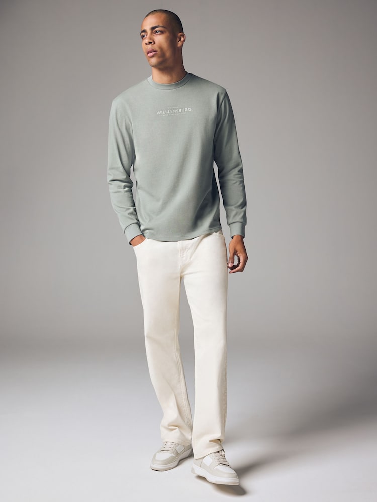 zelena - Relaxed Fit dolg rokav; z dolgimi rokavi Heavyweight Back potisk; vzorec Graphic 100% Cotton majica - Slika 2 iz 9
