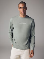 zelena - Relaxed Fit dolg rokav; z dolgimi rokavi Heavyweight Back potisk; vzorec Graphic 100% Cotton majica - Slika 3 iz 9