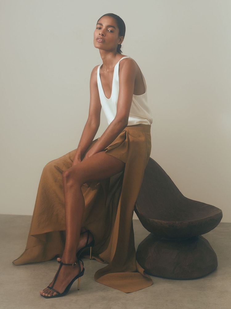 Reiss Toffee Amara Drape Front Maxi Skirt - Image 1 of 6