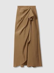 Reiss Toffee Amara Drape Front Maxi Skirt - Image 2 of 6