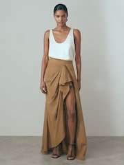 Reiss Toffee Amara Drape Front Maxi Skirt - Image 3 of 6