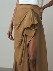 Reiss Toffee Amara Drape Front Maxi Skirt - Image 4 of 6