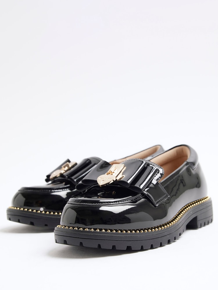 River Island Black Chrome Girls Bow Loafers - Image 2 of 4