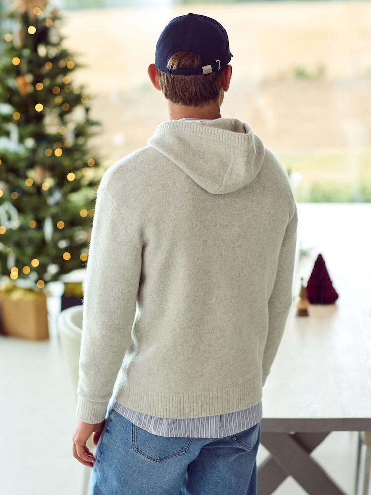 Ecru Marl Relaxed Fit Premium Soft Touch Knitted Hoodie - Image 4 of 10
