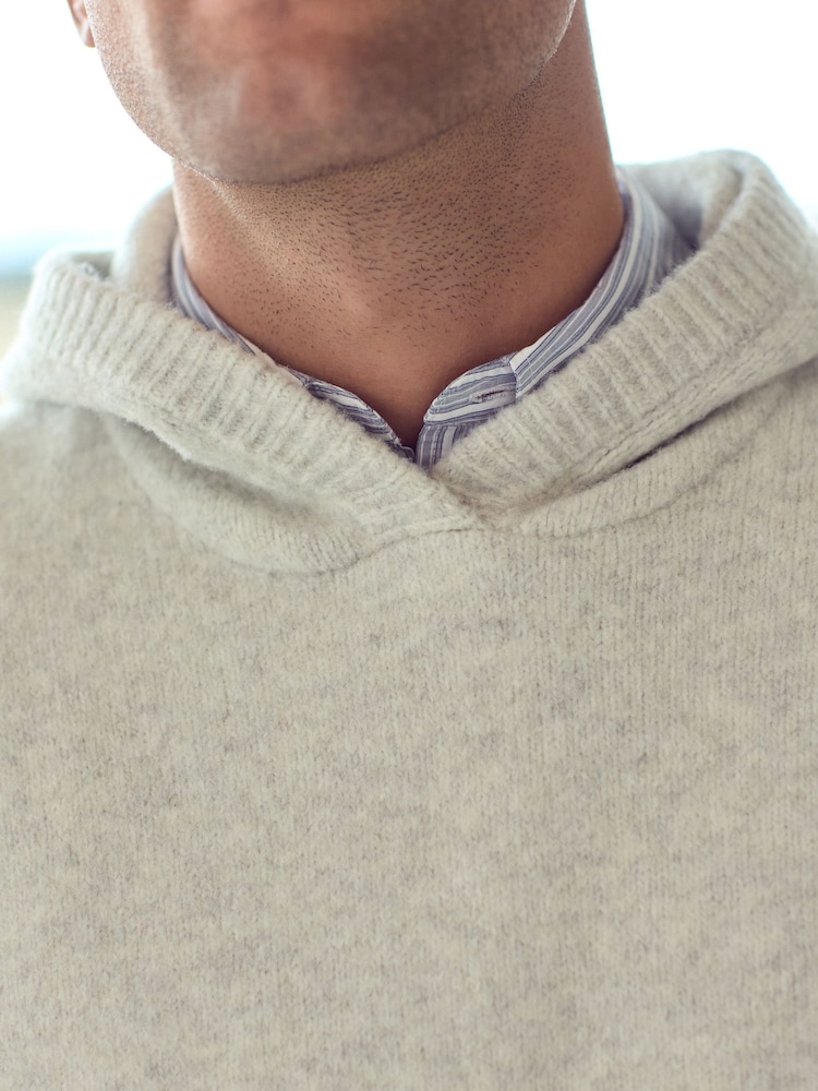 Ecru Marl Relaxed Fit Premium Soft Touch Knitted Hoodie - Image 5 of 10