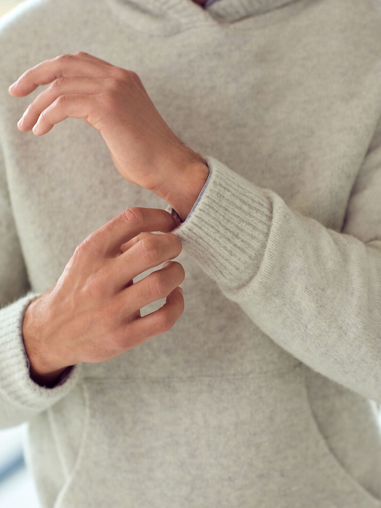 Ecru Marl Relaxed Fit Premium Soft Touch Knitted Hoodie - Image 7 of 10