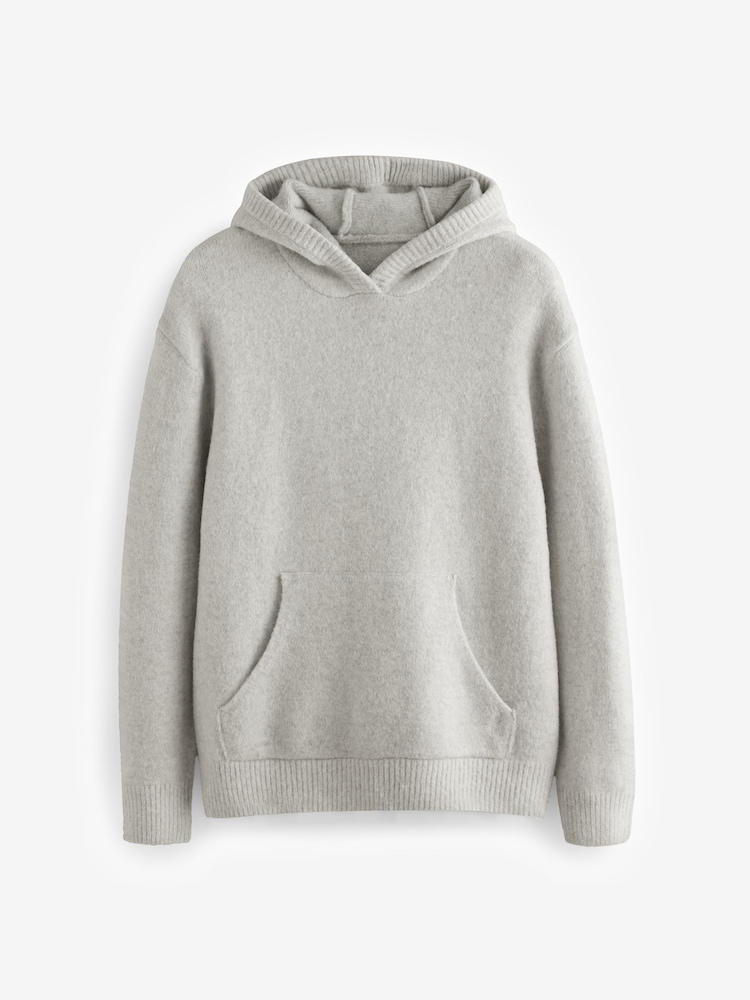 Ecru Marl Relaxed Fit Premium Soft Touch Knitted Hoodie - Image 8 of 10