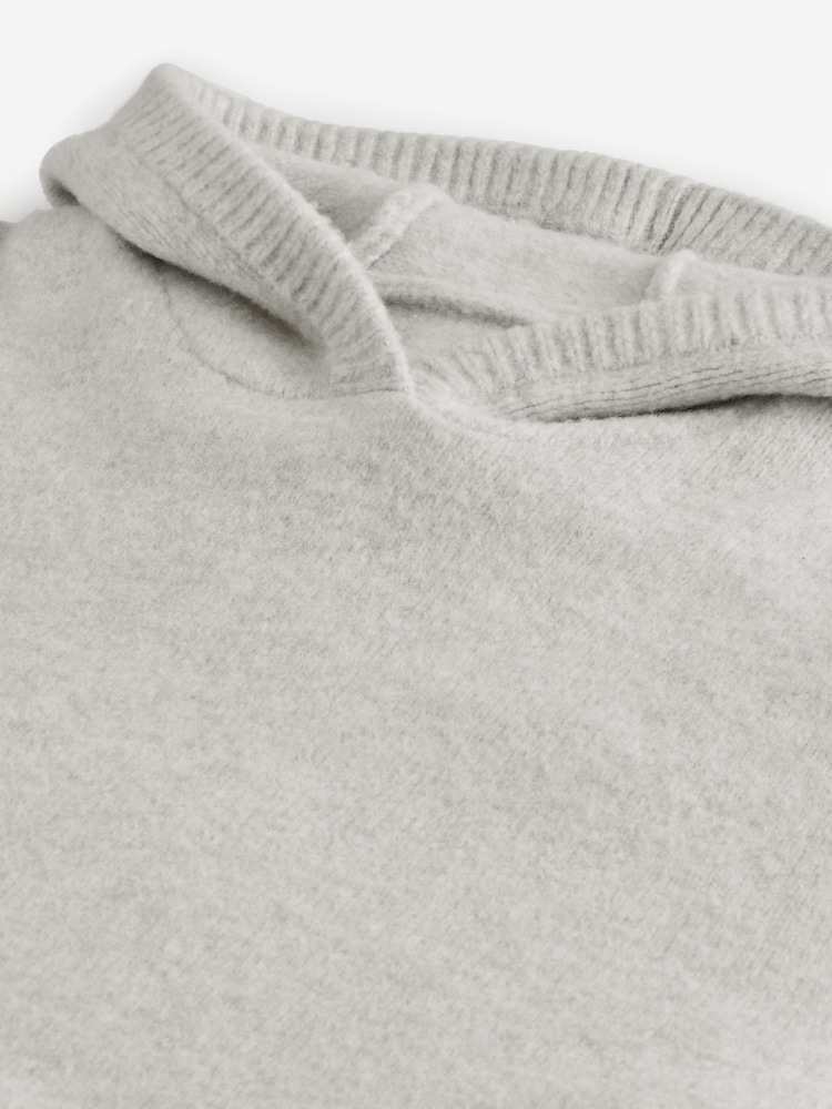 Ecru Marl Relaxed Fit Premium Soft Touch Knitted Hoodie - Image 9 of 10