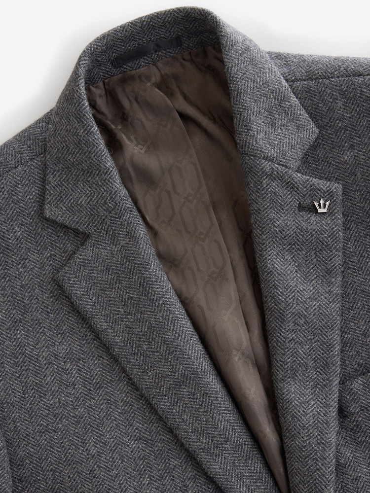 Charcoal Grey Slim Fit Wool Rich Herringbone Blazer - Image 6 of 9