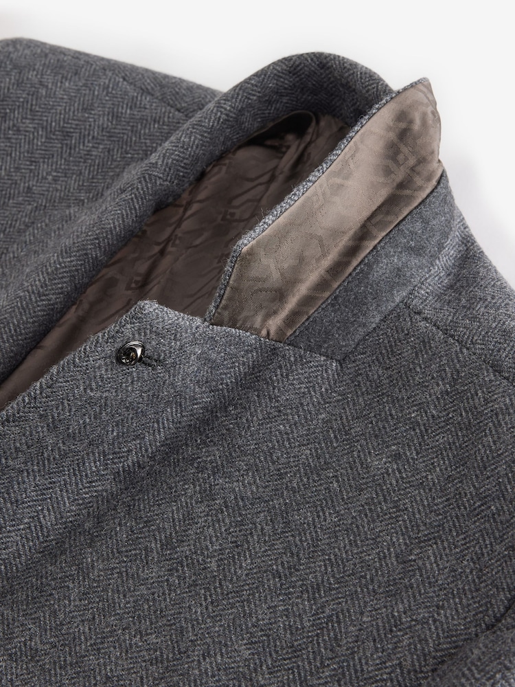 Charcoal Grey Slim Fit Wool Rich Herringbone Blazer - Image 7 of 9