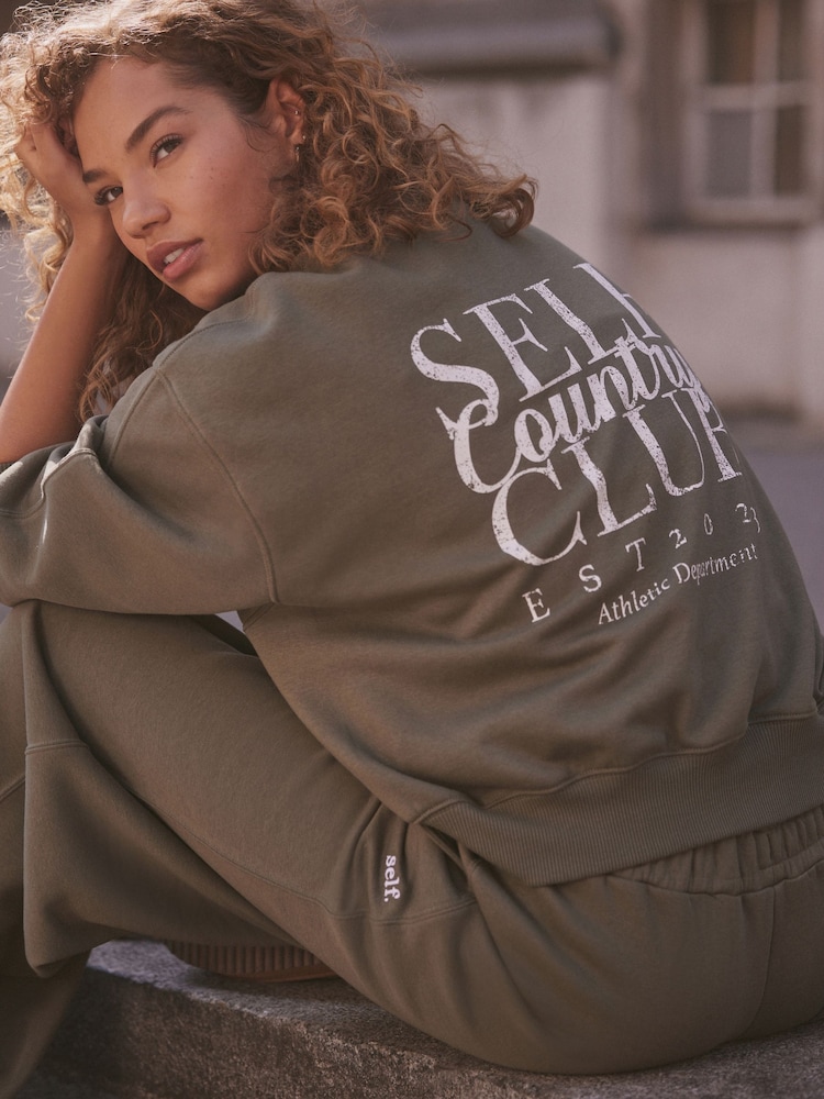 self. Khaki Green Crew Neck Sweat Top - Image 1 of 9