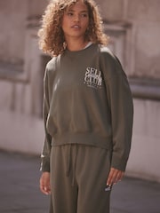 self. Khaki Green Crew Neck Sweat Top - Image 3 of 9