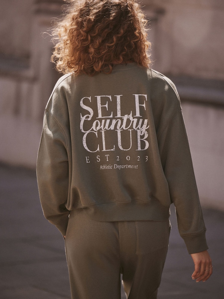self. Khaki Green Crew Neck Sweat Top - Image 4 of 9