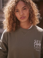 self. Khaki Green Crew Neck Sweat Top - Image 6 of 9